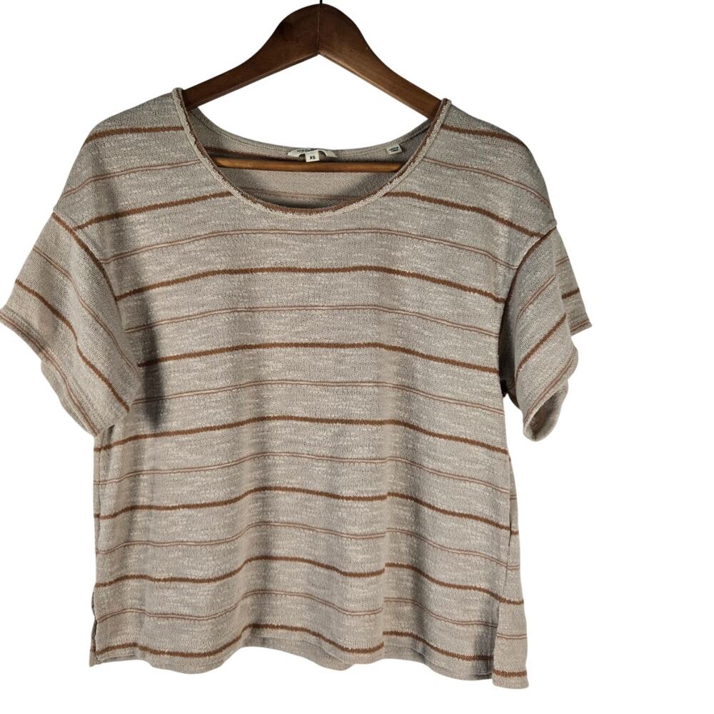 Max Studion Minimalist Beige/Brown Horizontal Stripe Boxy Short Sleeve Size XS